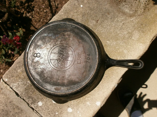 2 PANS 1 GRISWOLD Cast Iron Skillet #8.Large Slant Logo, Erie w/Heat Ring 1 OLD