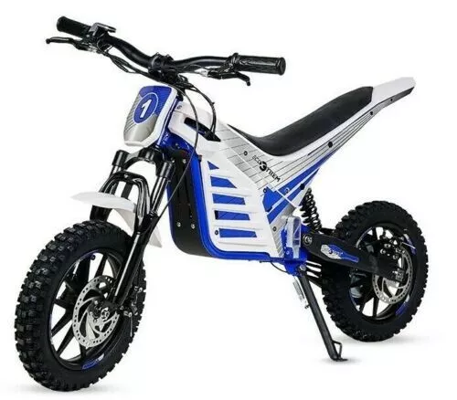 Mini moto electrica moto cross trial bateria 1000w de 36v infantil blanca y azul