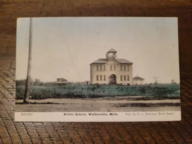 Postcard MI Michigan Walkerville Oceana County Public School Building Early View