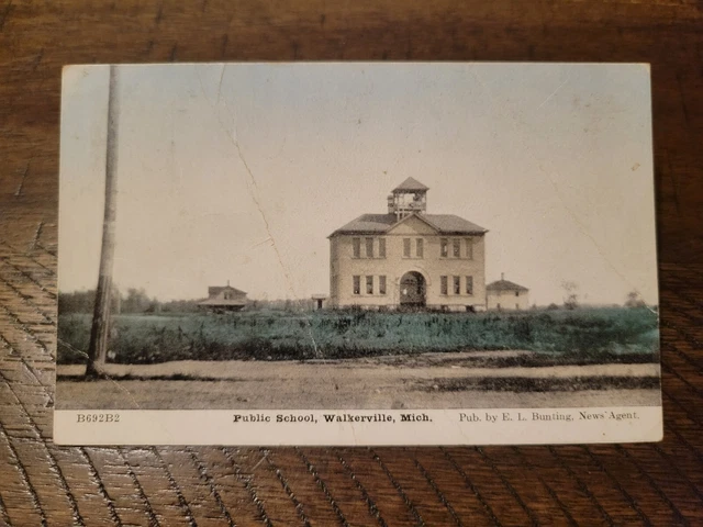 Postcard MI Michigan Walkerville Oceana County Public School Building Early View