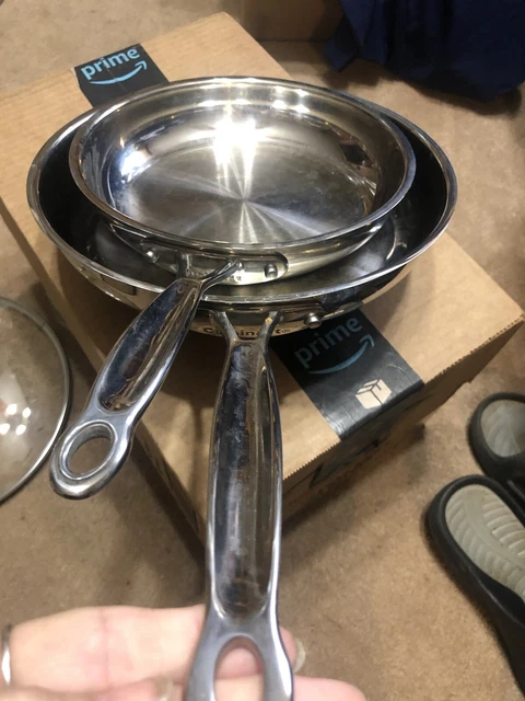Cuisinart 2- 10” 8 “ Frying Pan skillet stainless steel  lot of 5 / 3 lids