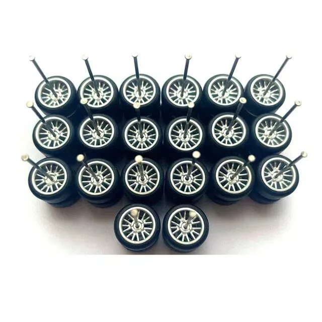 Hot Wheels 10 Sets NEW Silver BBS 15 Spoke Rims & Real Rider Rubber Tires 1/64