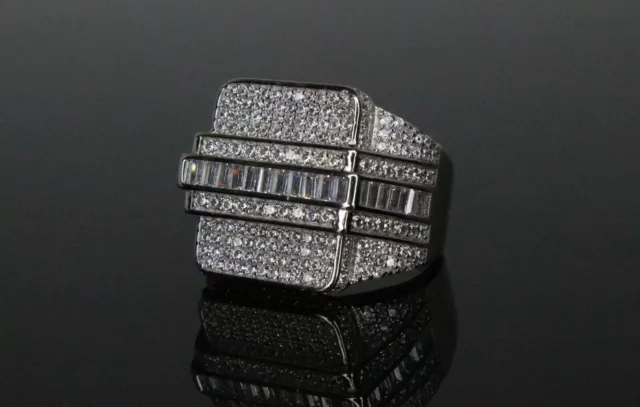 REAL Solid 925 Sterling Silver Men's Hip Hop "Baguette" ICY Pinky Ring 20mm HUGE