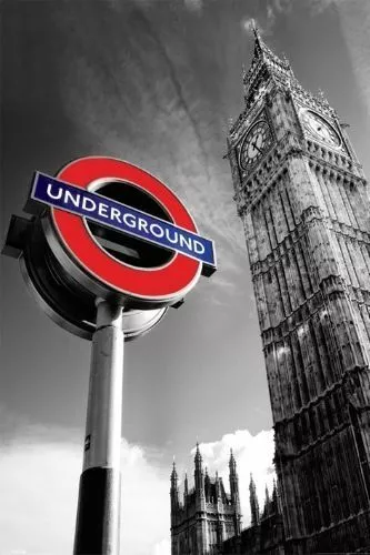 London UK Big Ben Underground Sign Poster