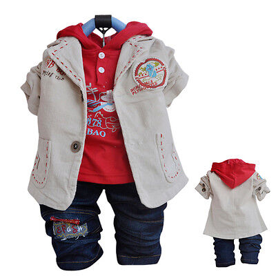 BOY Toddler 3 PC Outfit Set Casual Party Suit Size1-6 Years Jacket+Top+ Jeans