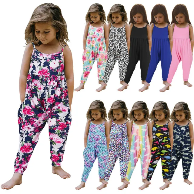 Toddler Girls Baby Kids Jumpsuit Leopard Strap Romper Summer Outfits