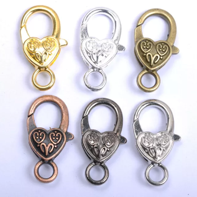 10Sets Gold Silver Plated Bronze Copper & Floral &Charms Heart Lobster Clasps