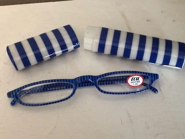 ICU Eyewear Blue & White Stripe Folding Pocket Reading Glasses +1.25
