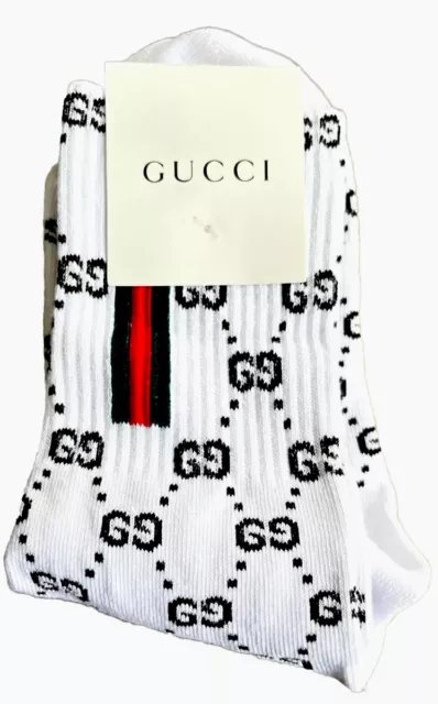 Gucci Gg Web Monogram Socks True White Adults Size 10-12