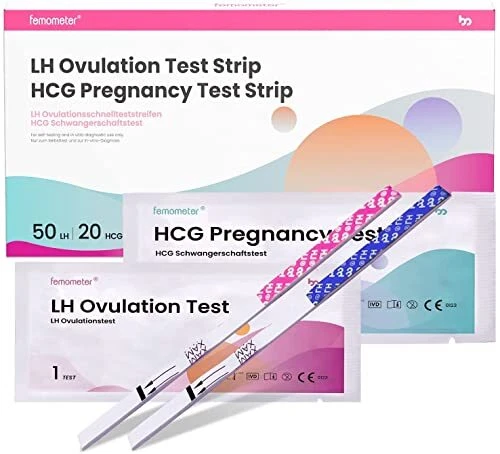 Femometer Test Ovulations 50 + Test de Grossesse Précoce 20 en Bandelette Urinai