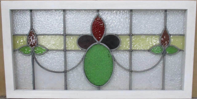 OLD ENGLISH LEADED STAINED GLASS WINDOW TRANSOM Abstract Floral 33.25" x 17.25"