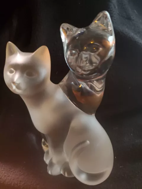 Vintage LENOX Frosted Fine Crystal Glass 2 Cats Figurine Made in Germany