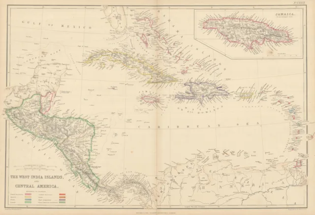 The West Indies and Central America. Jamaica & Caribbean. LOWRY 1860 old map