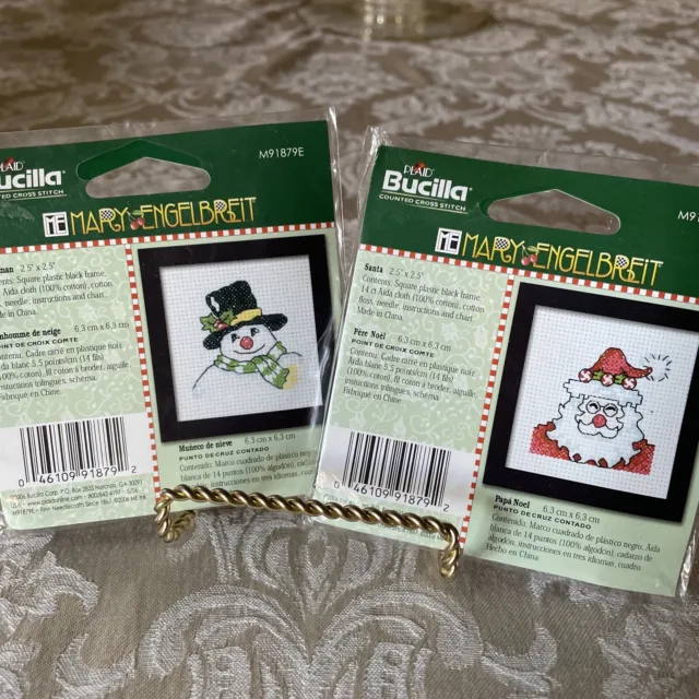 Bucilla Counted Cross Stitch - Mary Engelbreit Santa & Snowman 2.5"x2.5"-2 kits