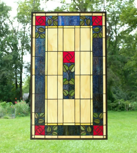 20.5" x 34.75" Large Handcrafted stained glass window panel Rose Flower!
