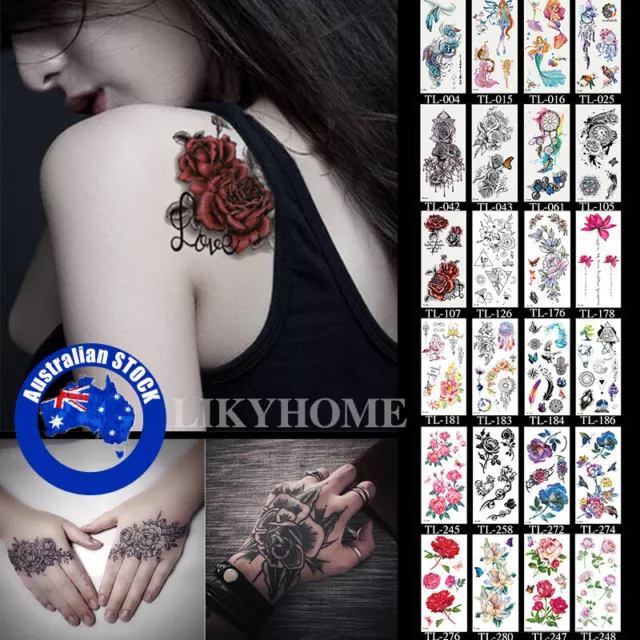 2Pcs Temporary Tattoo Sticker 3D Waterproof Leg Clavicle Fake Tattoos Body Art E