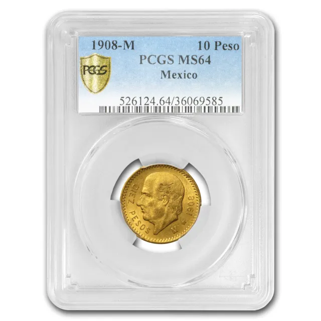 1908-M Mexico Gold 10 Pesos MS-64 PCGS