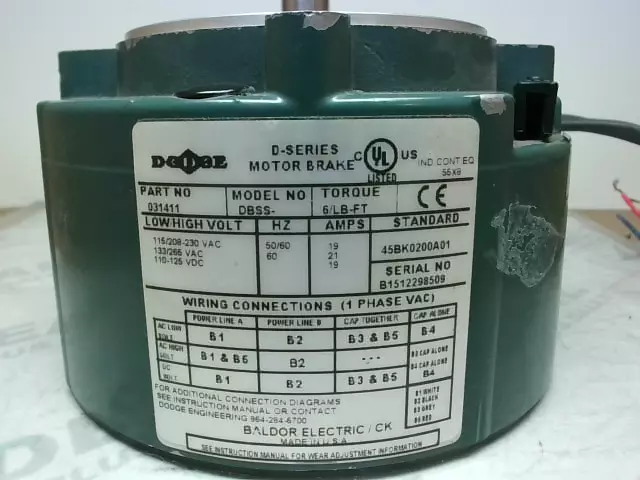 DODGE DBSS Motor Bremse 115-230VAC 60Hz 6 lb-Ft Drehmoment 1PH 03141 - Gebraucht