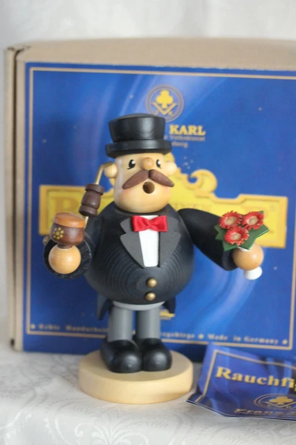 Franz Karl Räuchermann Pfeifenraucher „Blumenkavalier“ ca. 19 cm, OVP Erzgebirge