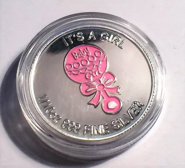 NEW "It's a Girl 1/10th OZ 999.0 Solid Silver Bullion Coin C.O.A, Baby Girl