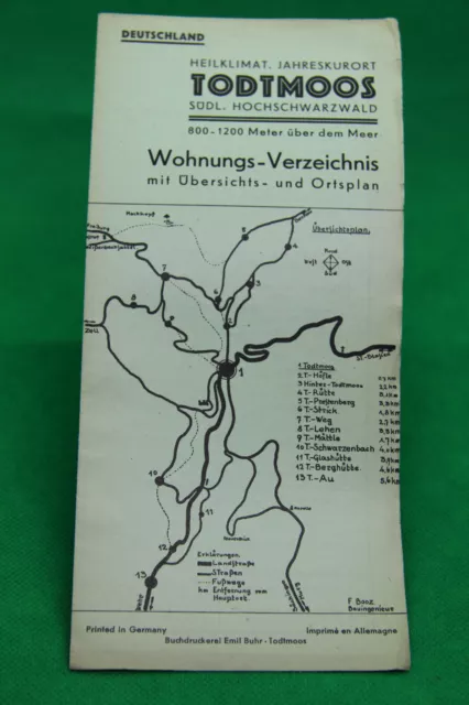 Werbe-Prospekt Todtmoos 1939 Werbung Schwarzwald Unterkünfte