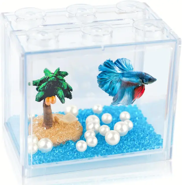 Small Betta Fish Tank, Stackable Mini Aquarium Tank Kit with Aquarium Gravel Pea