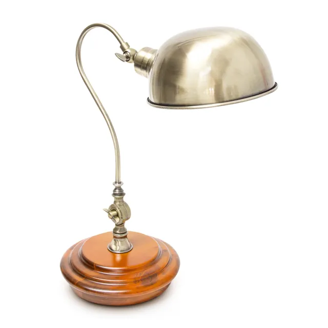 Lampada tavolo design steampunk legno ferro color ottone luce vintage abat jour