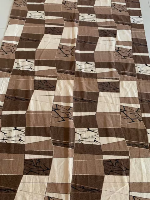 Vintage 50s 60s Brown Abstract Barkcloth Curtain Mid Century Modern Atomic Era A