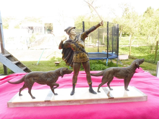 Sculpture ancienne de guerrier athlétique en bronze sur base en marbre Figure gr