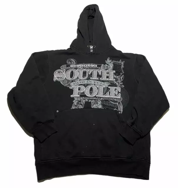 Y2K South Pole Hoodie Men Size Medium Black Grunge AK5
