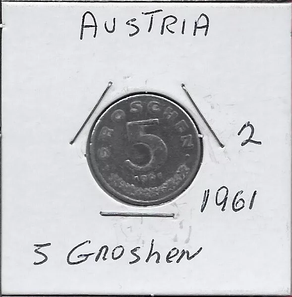 Austria 5 Groschen 1961 Vf Imperial Eagle With Austrian Shield On Breast,Ho