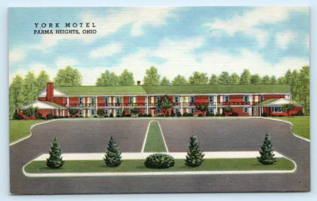 PARMA HEIGHTS, Ohio OH~ Roadside YORK MOTEL 1950s Cuyahoga County Linen Postcard