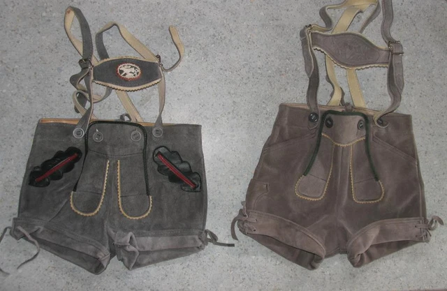 2x Corti Bambini- Pantaloni IN Pelle/Pantaloni Costume Grigio Circa 104 O 110