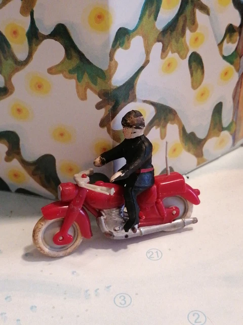 1960'S Minialuxe Plastique Moto + Motard Service Incendie  7.5 cm