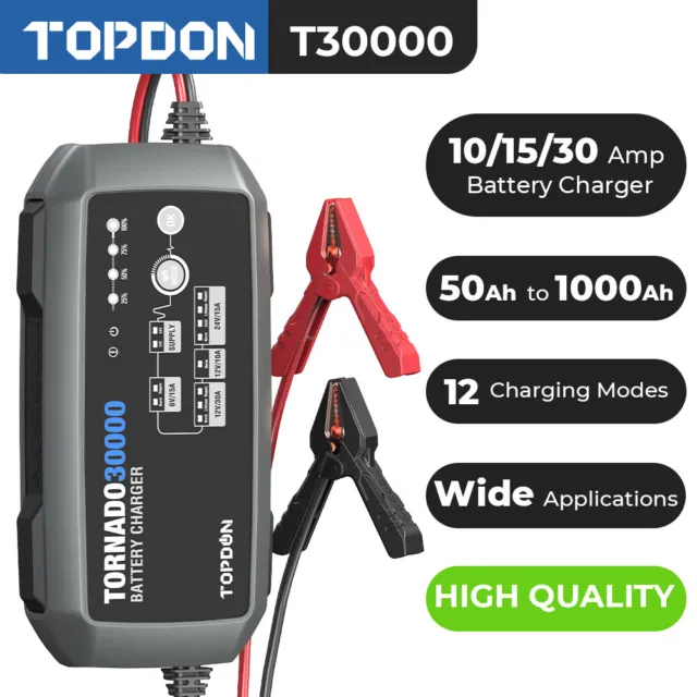 TOPDON, 30A Smart Charger and Power Supply 12V/24V, Volts Multi, Max. Amps  30 Model# T30000
