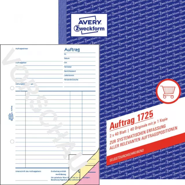 Formularbuch 'Auftrag', SD, A5, 3 x 40 Blatt AVERY Zweckform 1726 (4004182017265