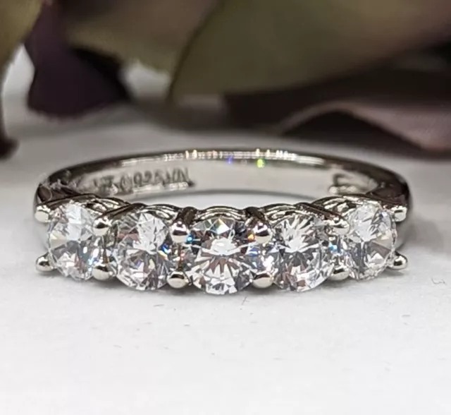 NEW 925 Sterling Silver Platinum Plated 1.25cttw Zirconia 5 Eternity Ring L-L.5