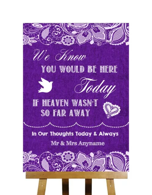 Purple Burlap & Lace Effect Loved Ones In Heaven Personalised Wedding Sign