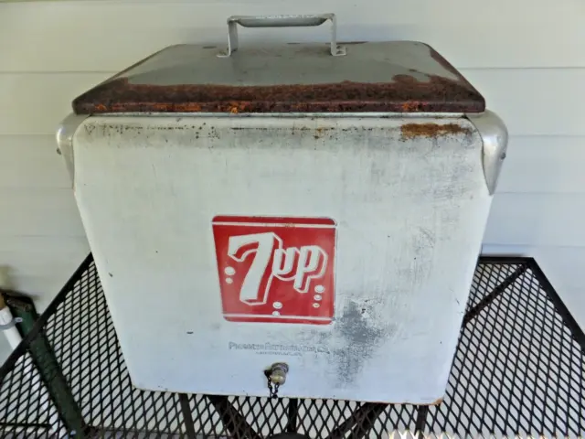 Antique 7 up Cooler With Drain, Metal, Vintage 13 x 18 x 16.5