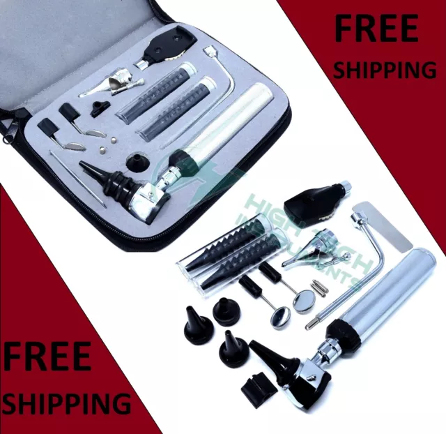 *NEW*ENT (Ear,Nose &Throat) Diagnostic,Otoscope,Ophthalmoscope set W/Zipper Case