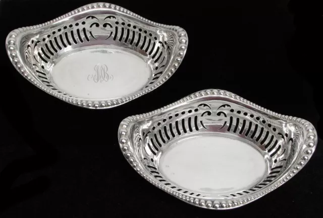 Vintage Pair Of Gorham Sterling Silver Reticulated Large 7" Master Nut Dishes