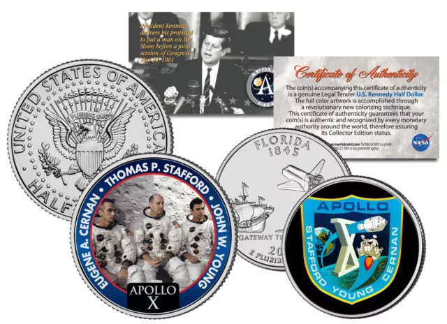 APOLLO 10 SPACE MISSION 2-Coin Set US Quarter & JFK Half Dollar NASA ASTRONAUTS