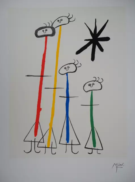 Joan Miro: Familie Surrealistisch Links L’ Star- Lithografie Unterzeichnet