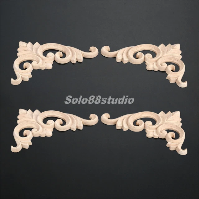 4/8 Pairs European Wood Carved Corner Onlay Appliques Window Door Flower Decal