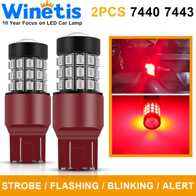 Winetis 7443 Red Strobe LED Brake Turn Signal Tail Light Bulbs 39SMD 7440 7444