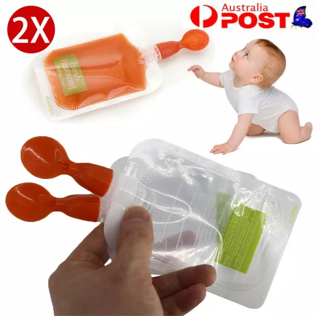 2PCS Silicone Squeeze Soft Tip Baby Feeding Spoons for Reusable Food Pouch AU