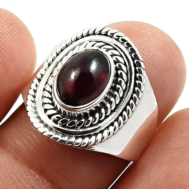 Natürlich Granat Edelstein Statement Ethnisch Ringgröße 6 925 Sterlingsilber T1