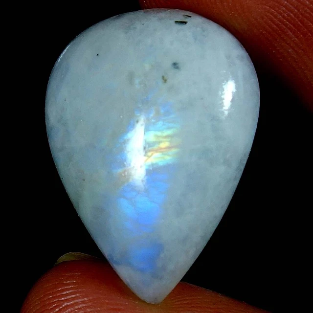 22.40Cts. 100% Natural Black Tourmaline Moonstone Pear Cab Gemstone 17x 23x 07mm