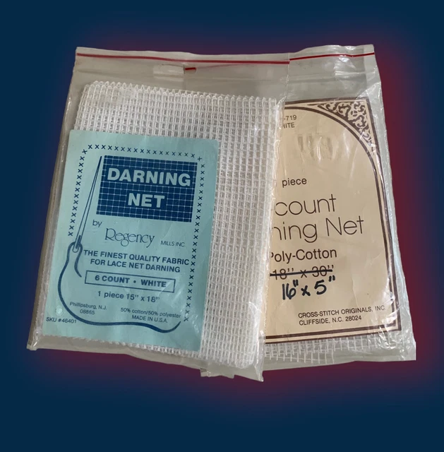 Lote de 2 piezas de lona blanca Net Lace Darning PERFECTO PARA PEQUEÑOS 15x18 y 16x5