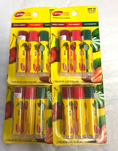 4 packs Carmex Daily Care Moisturizing Lip Balm Cherry Strawberry Wintergreen